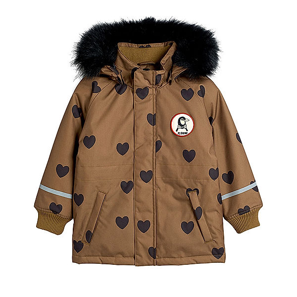 mini rodini Winterjacke K2 HEARTS mit abnehmbarem Kunstfellbesatz in braun