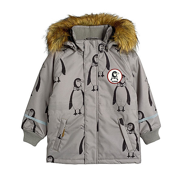 mini rodini Winterjacke K2 PENGUIN mit abnehmbarem Kunstfellbesatz in grau