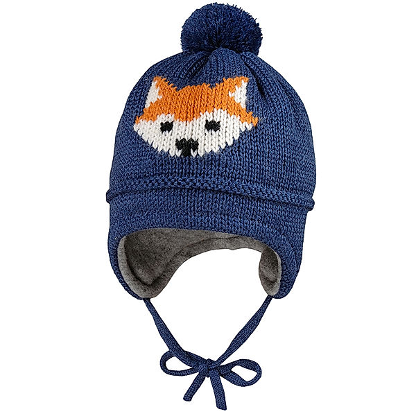 maximo Wintermütze MINI FUCHS zum Binden in indigo melier