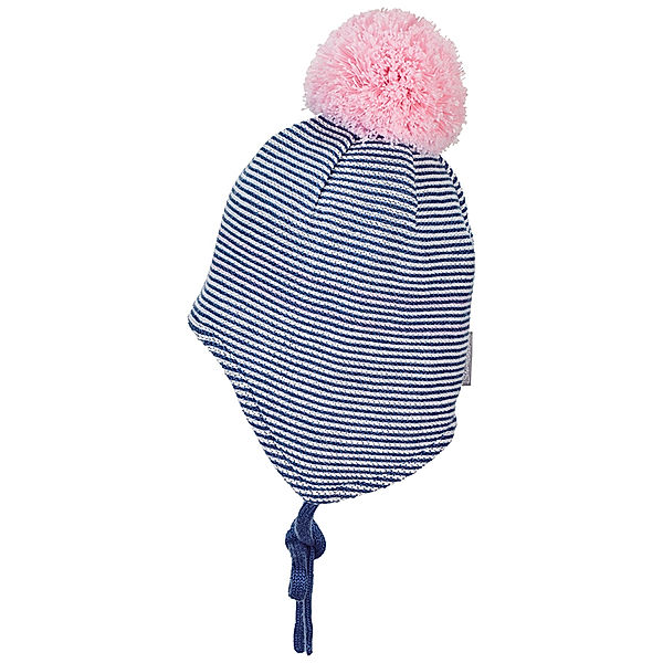 Sterntaler Wintermütze POMPOM gestreift in mittelblau