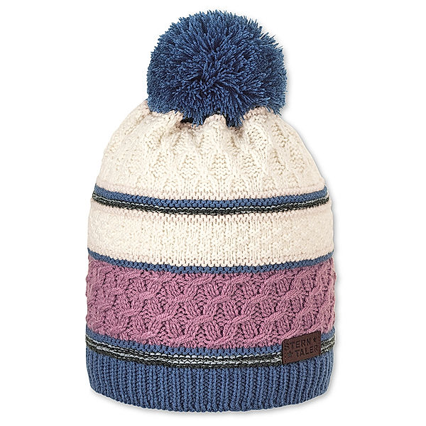 Sterntaler Wintermütze POMPOM mit Strickmuster in mittelblau