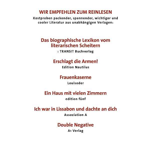 Wir empfehlen zum Reinlesen unsere Spitzentitel Herbst 2015 / Wir empfehlen zum Reinlesen, C. D. Rose, Shumona Sinha, Tereska Torrès, Tove Jansson, Annette Pehnt, Virginia Woolf, Luiz Ruffato, Ivan Vladislavic