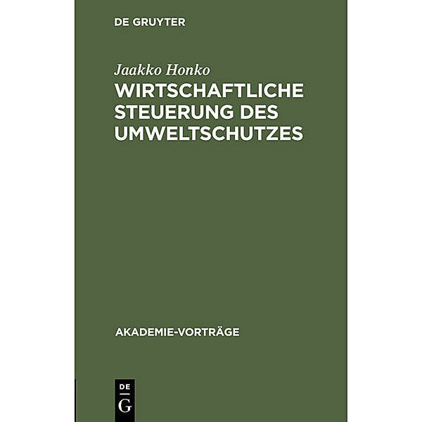 Wirtschaftliche Steuerung des Umweltschutzes, Jaakko Honko