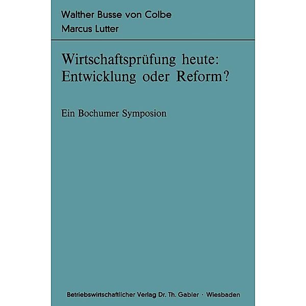 Wirtschaftsprüfung heute: Entwicklung oder Reform? / Bochumer Beiträge zur Unternehmensführung und Unternehmensforschung Bd.20