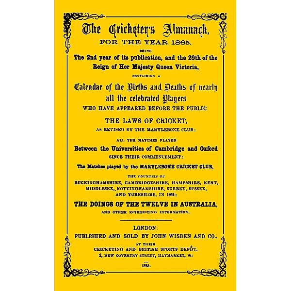 Wisden Cricketers' Almanack 1865, Bloomsbury Publishing
