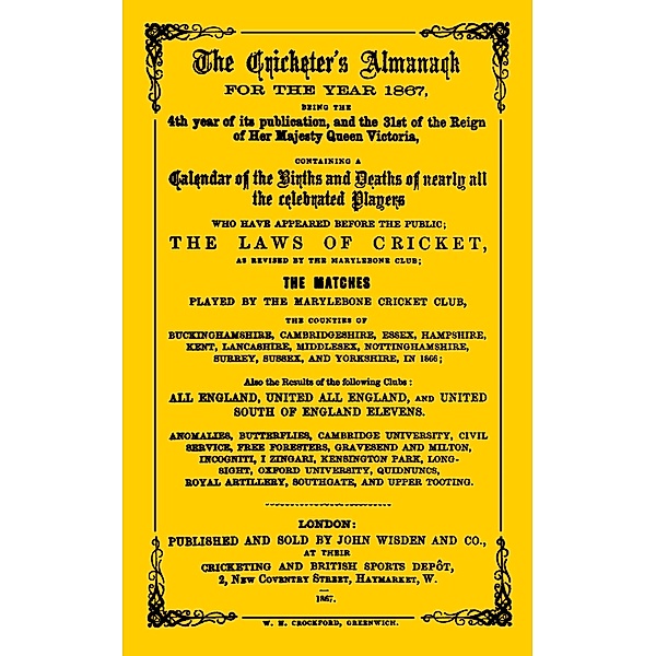 Wisden Cricketers' Almanack 1867, Bloomsbury Publishing
