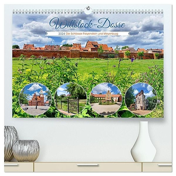 Wittstock-Dosse - Die Schlösser Freyenstein und Meyenburg (hochwertiger Premium Wandkalender 2024 DIN A2 quer), Kunstdruck in Hochglanz, Gisela Kruse
