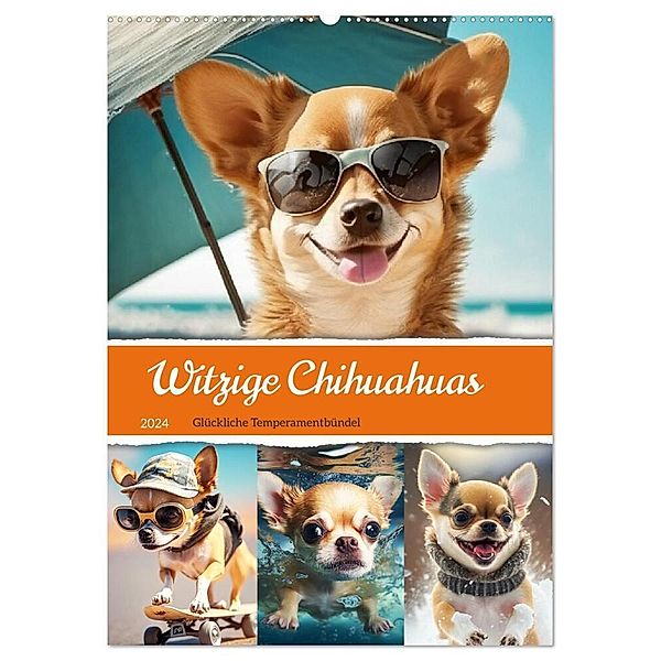Witzige Chihuahuas. Glückliche Temperamentbündel (Wandkalender 2024 DIN A2 hoch), CALVENDO Monatskalender, Rose Hurley