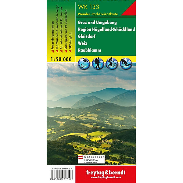 WK 133 Graz und Umgebung - Region Hügelland-Schöcklland - Gleisdorf - Weiz - Raabklamm, Wanderkarte 1:50.000