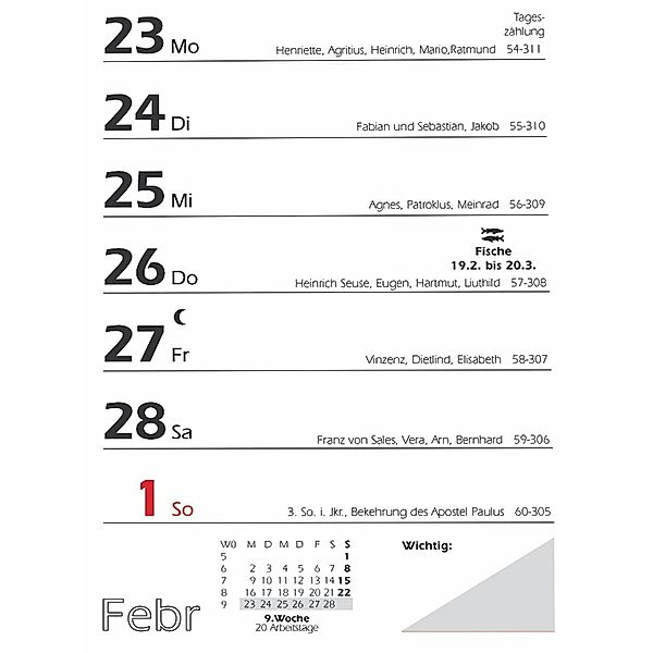 Wochenabreisskalender (Nr.325-0000) 2021