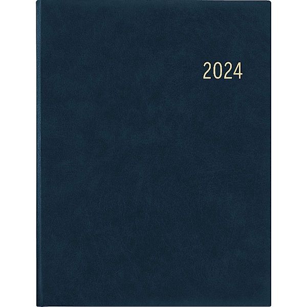 Wochenbuch blau 2024 - Bürokalender 21x26,5 cm - 1 Woche auf 2 Seiten - mit Eckperforation und Fadensiegelung - Notizbuch - 728-0015