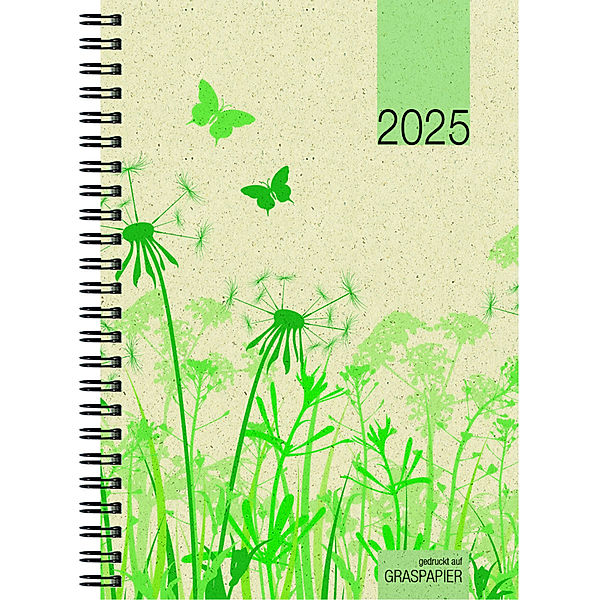 Wochenbuch Graspapier 2025 - 13,7x19,6 cm - 1 Woche auf 2 Seiten - robuster Kartoneinband - Wochenkalender - Noitzheft - 759-0640