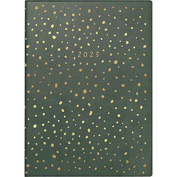 Wochenkalender Confetti Modell Technik S, 2023, Kunstleder-Einband Trend, flexibel dunkelgrün