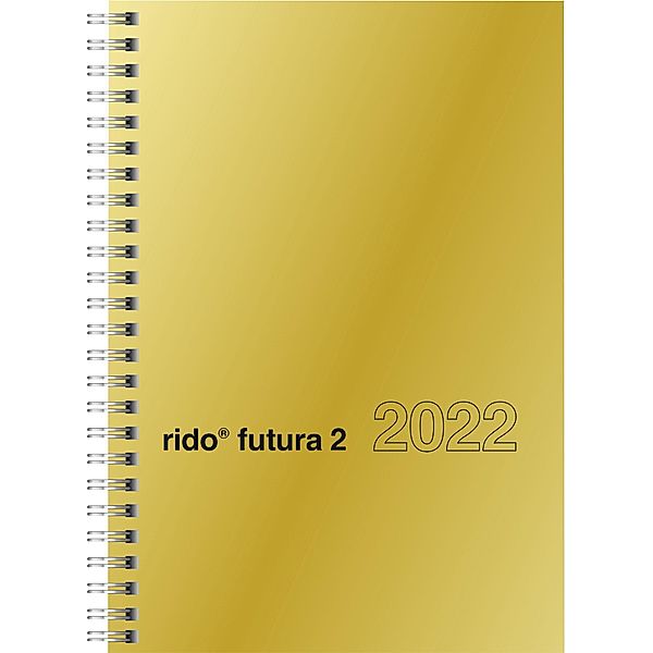 Wochenkalender Modell futura 2, 2022, Glanzkarton-Einband goldfarben