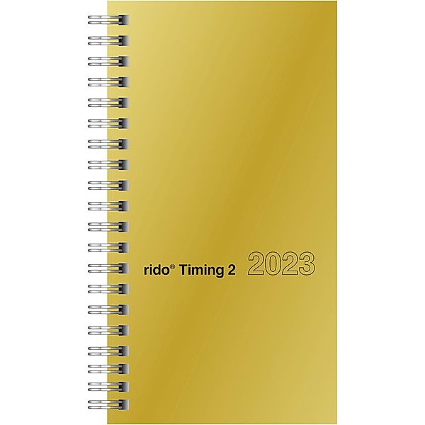 Wochenkalender Modell Timing 2, 2023, Glanzkarton-Einband goldfarben