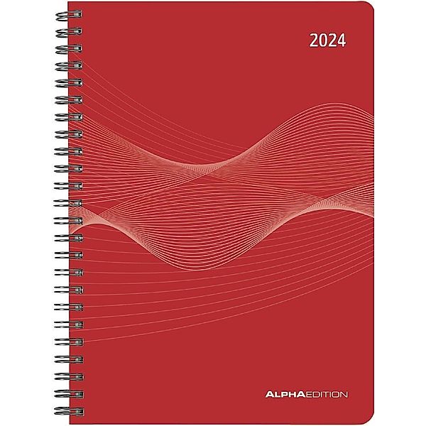 Wochenplaner PP-Einband rot 2024 - Büro-Kalender A5 - Cheftimer - red - Ringbindung - 1 Woche 2 Seiten - 128 Seiten - Alpha Edition