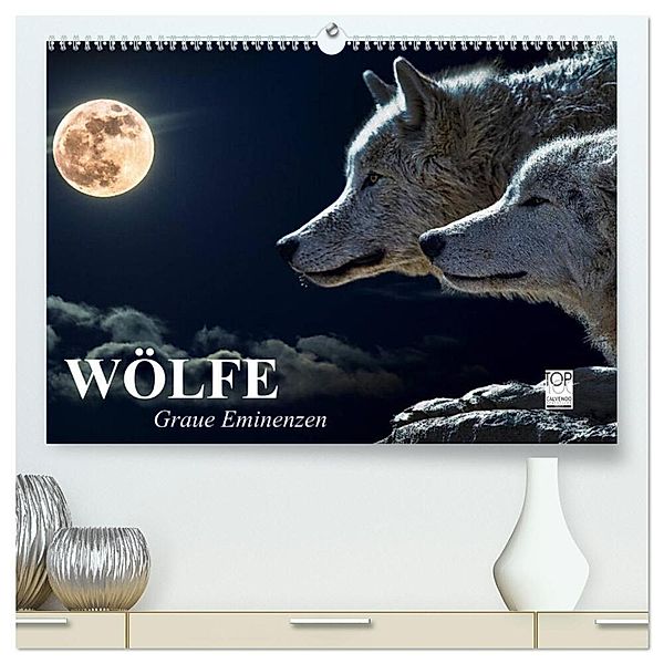 Wölfe. Graue Eminenzen (hochwertiger Premium Wandkalender 2024 DIN A2 quer), Kunstdruck in Hochglanz, Elisabeth Stanzer