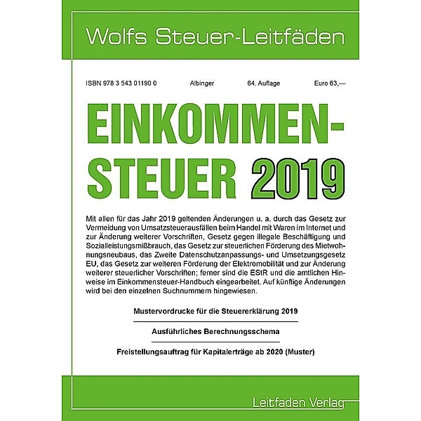 Wolfs Steuer-Leitfäden / Einkommensteuer für 2019, Bert Albinger