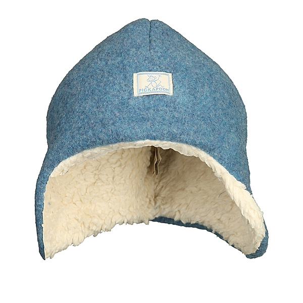 PICKAPOOH Woll-Mütze JONAS FLEECE mit Plüschfutter in jeansblau/natur