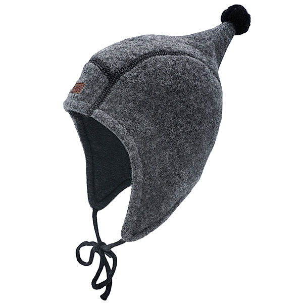 maximo Wollfleece-Mütze WINTER mit Zipfel in mittelgrau/carbonschwarz