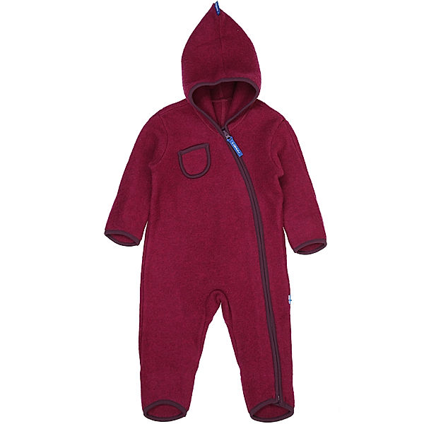 finkid Wollfleece-Overall PUKU WOOL in beet red/eggplant