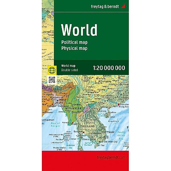 World map, political - physical, english, 1:20.000.000, folded, freytag & berndt