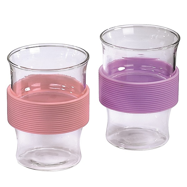 Xavax Trinkglas Silicon Touch, silikonummantelt, Rosé/Violett, 2 Stück