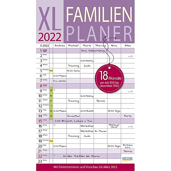 XL Familienplaner 18 Monate 2021/2022
