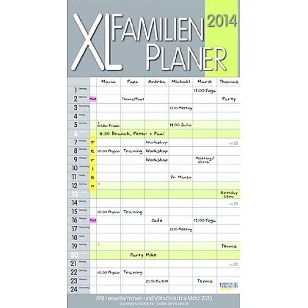 XL Familienplaner pastell 2014