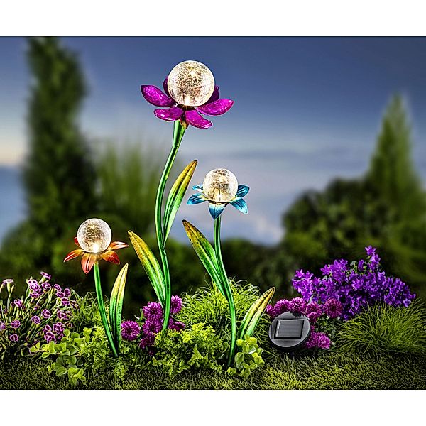 XL Solar-Blumen Flowers 3er-Set