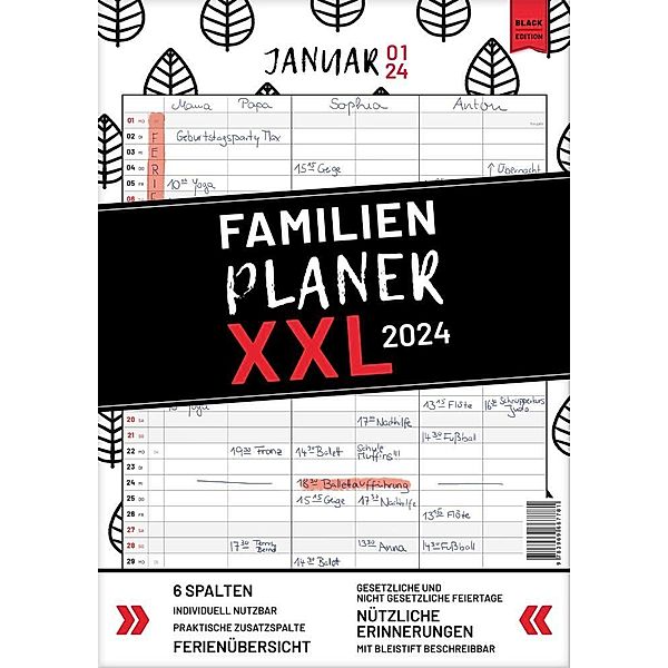 XXL Familienplaner 2024 zum Aufhängen in DIN A3. Hochwertiger und übersichtlicher Familienkalender 2024 mit 3 bis 6 Spalten, plus einer Zusatzspalte. Wandkalender inklusive gesetzlicher und nicht-gesetzlicher Feiertage, Ferien und Zusatzinfos., Sophie Heisenberg