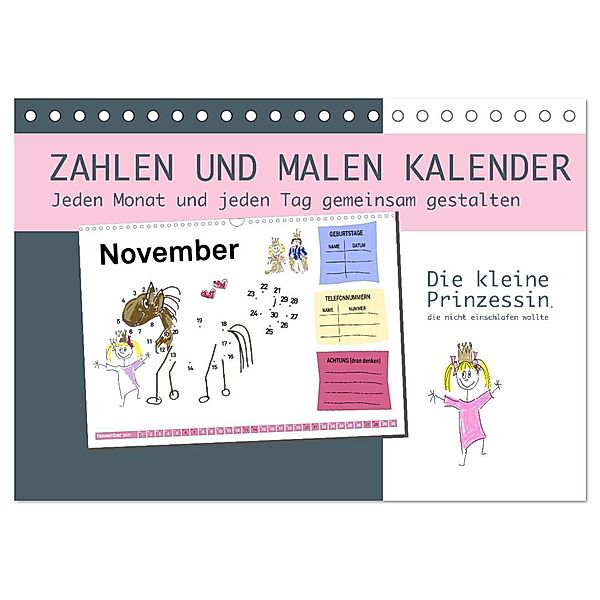 Zahlen und Malen Kalender mit der kleinen Prinzessin (Tischkalender 2024 DIN A5 quer), CALVENDO Monatskalender, steckandose, dmr