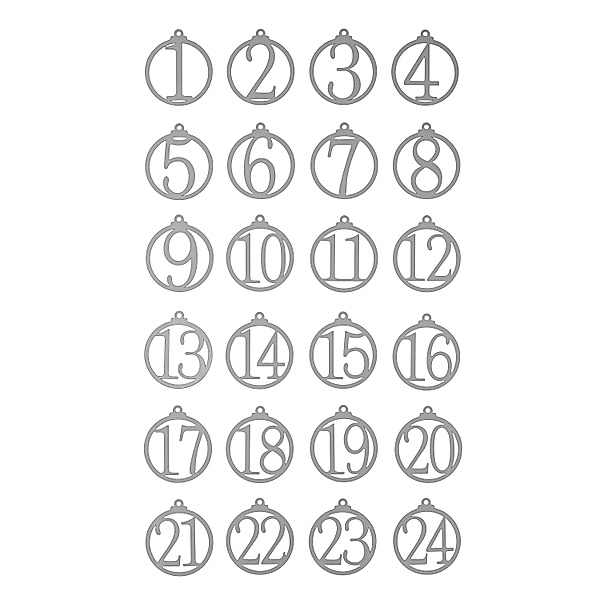 Zahlenanhänger 1-24 für Adventskalender (Farbe: silber)