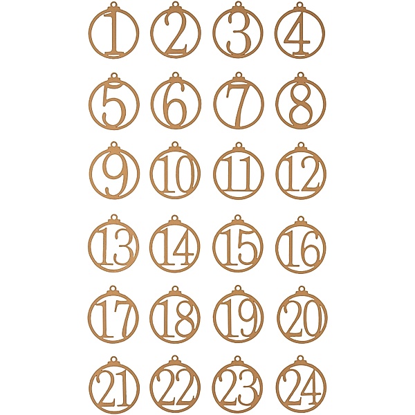 Zahlenanhänger 1-24 für Adventskalender (Farbe: gold)
