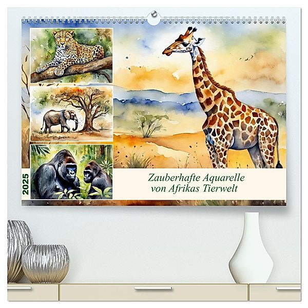 Zauberhafte Aquarelle von Afrikas Tierwelt (hochwertiger Premium Wandkalender 2025 DIN A2 quer), Kunstdruck in Hochglanz, Calvendo, Claudia Kleemann