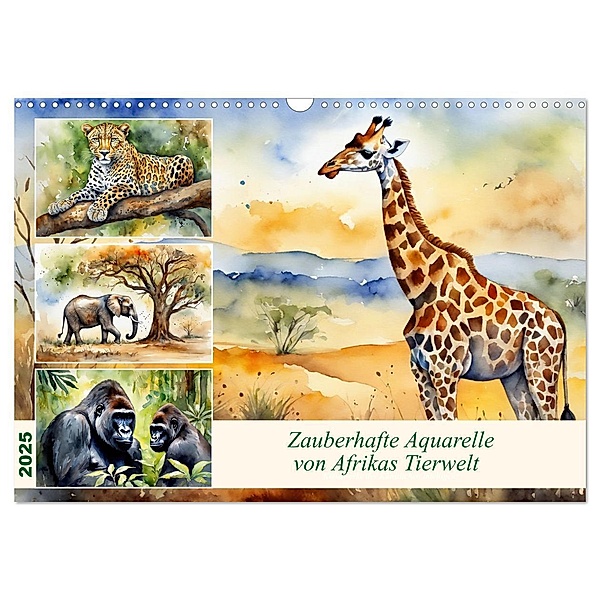 Zauberhafte Aquarelle von Afrikas Tierwelt (Wandkalender 2025 DIN A3 quer), CALVENDO Monatskalender, Calvendo, Claudia Kleemann