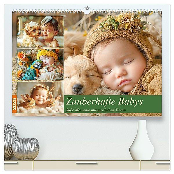 Zauberhafte Babys. Süße Momente mit niedlichen Tieren (hochwertiger Premium Wandkalender 2025 DIN A2 quer), Kunstdruck in Hochglanz, Calvendo, Rose Hurley