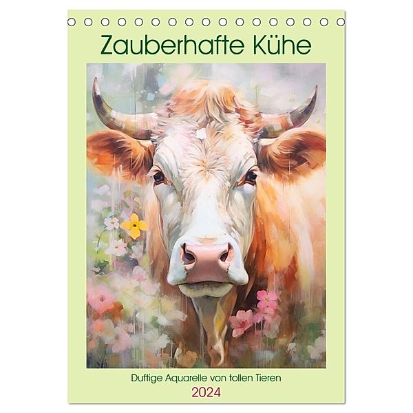 Zauberhafte Kühe. Duftige Aquarelle von tollen Tieren (Tischkalender 2024 DIN A5 hoch), CALVENDO Monatskalender, Rose Hurley