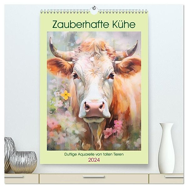 Zauberhafte Kühe. Duftige Aquarelle von tollen Tieren (hochwertiger Premium Wandkalender 2024 DIN A2 hoch), Kunstdruck in Hochglanz, Rose Hurley