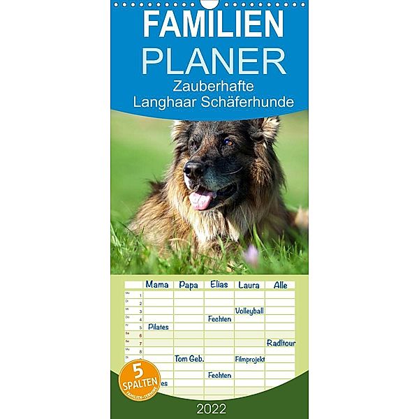 Zauberhafte Langhaar Schäferhunde - Familienplaner hoch (Wandkalender 2022 , 21 cm x 45 cm, hoch), Petra Schiller