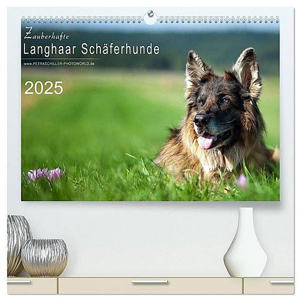 Zauberhafte Langhaar Schäferhunde (hochwertiger Premium Wandkalender 2025 DIN A2 quer), Kunstdruck in Hochglanz, Calvendo, Petra Schiller