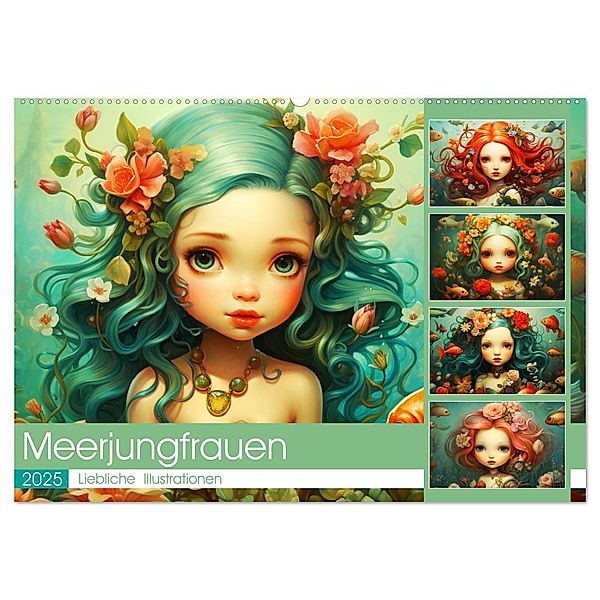 Zauberhafte Meerjungfrauen. Liebliche Illustrationen (Wandkalender 2025 DIN A2 quer), CALVENDO Monatskalender, Calvendo, Rose Hurley