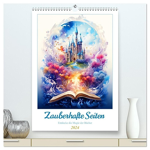 Zauberhafte Seiten - Entdecke die Magie der Bücher (hochwertiger Premium Wandkalender 2024 DIN A2 hoch), Kunstdruck in Hochglanz, Rupert Kowalski