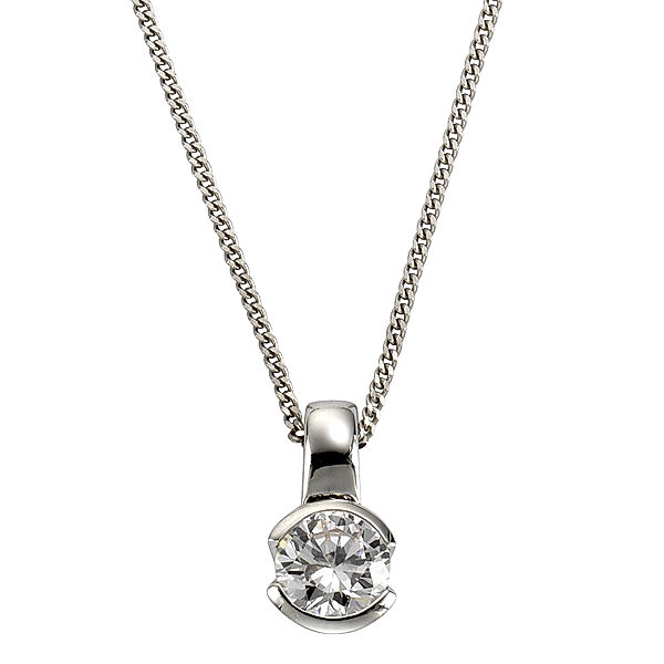 Zeeme Basic Anhänger mit Kette 925/- Sterling Silber Zirkonia weiß 45cm Glänzend