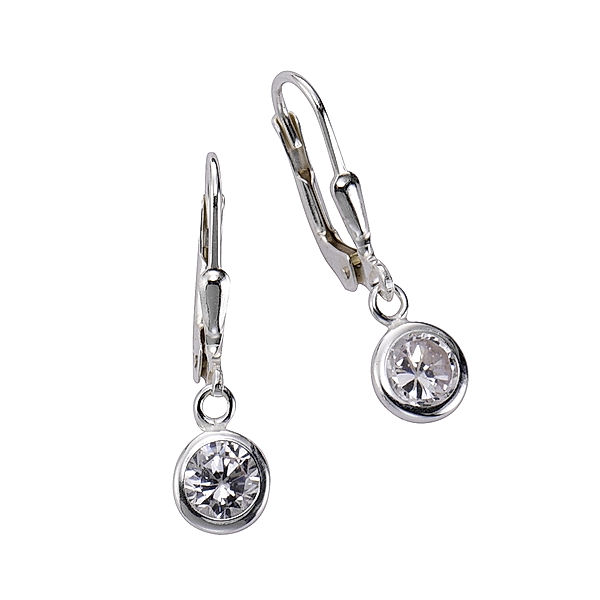 Zeeme Basic Ohrringe 925/- Sterling Silber Zirkonia weiß 2,5cm Glänzend