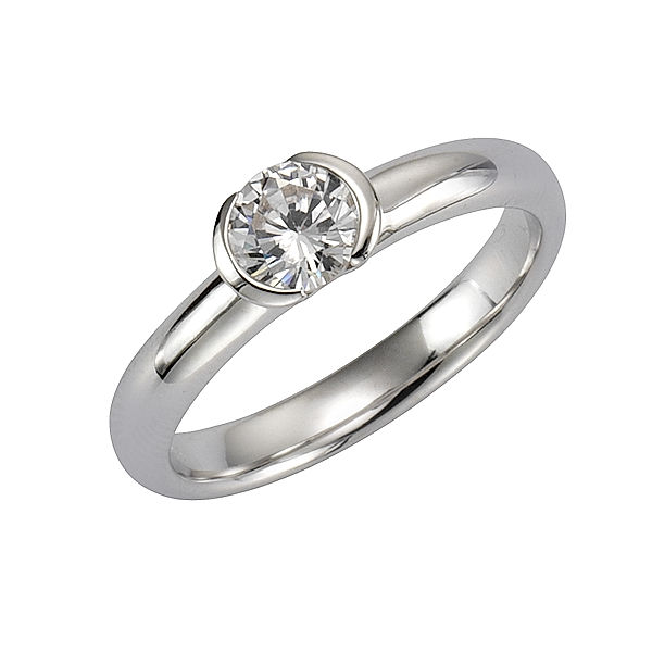 Zeeme Basic Ring 925/- Sterling Silber Zirkonia weiß Glänzend (Größe: 054 (17,2))