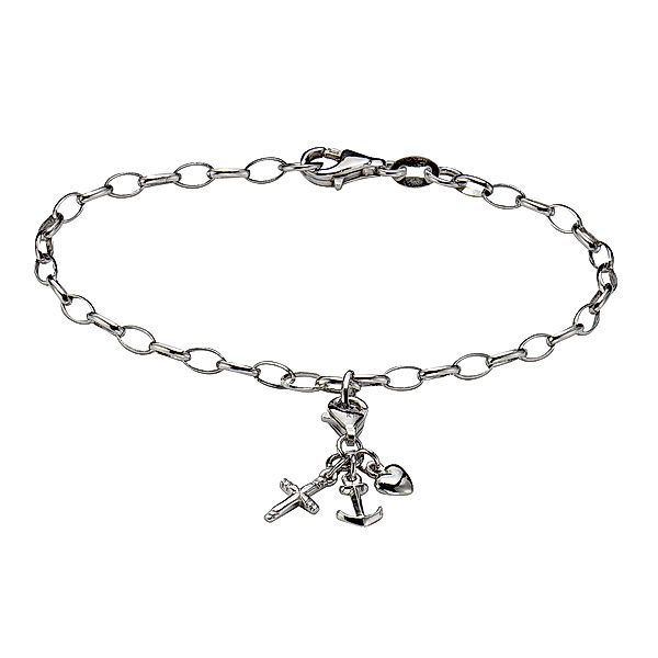 Zeeme Charms Charms Starter-Set, Armband mit Charm Glaube/Liebe/Hoffnung, 925/- Silber 925/- Sterling Silber 19cm Glänzend