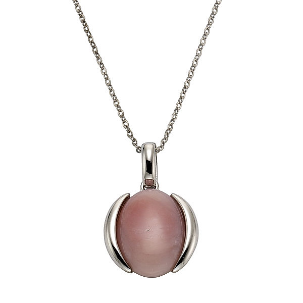 Zeeme Gemstones Anhänger mit Kette 925/- Sterling Silber Opal pink 42+3cm Glänzend
