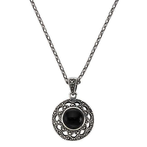 Zeeme Gemstones Anhänger mit Kette 925/- Sterling Silber Achat schwarz 45 cm Rhodiniert