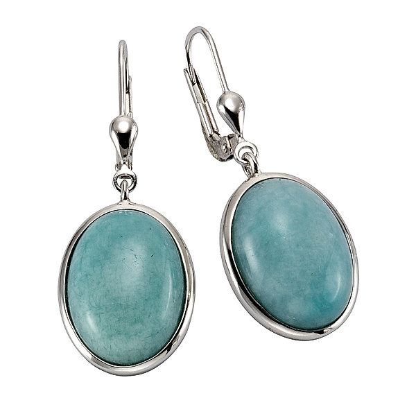 Zeeme Gemstones Ohrhänger 925/- Sterling Silber Amazonit blau 3,6cm Glänzend